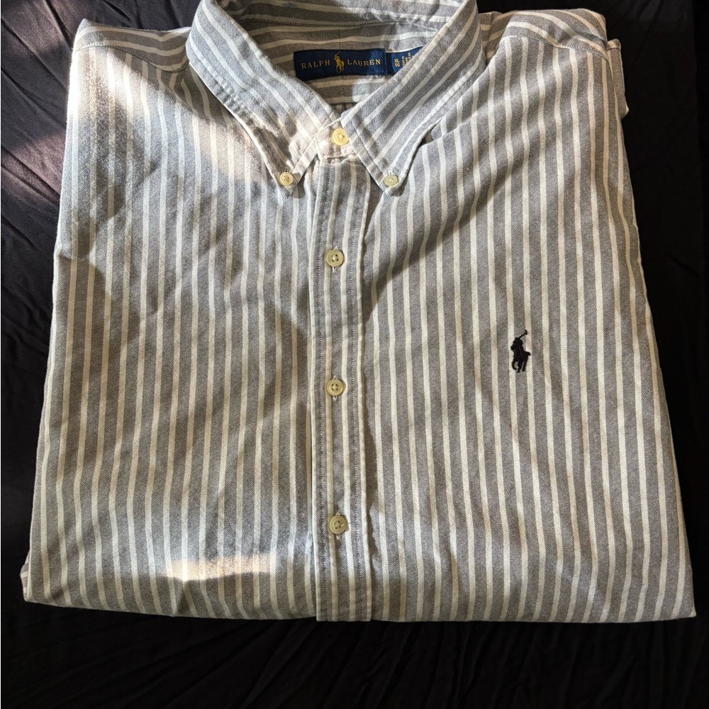 Ralph Lauren Men's Gray Striped Button Down Shirt